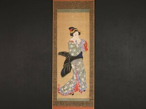 【模写】【伝来】sh9435〈古川松根〉子持美人図 国学者 佐賀藩士 歌人 幕末・明治時代