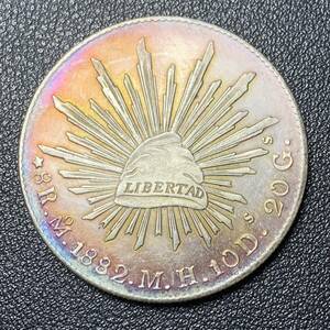 銀貨　古銭　メキシコ　1882年　イーグル　太陽の光　スペイン語「自由」銘　20G　大型　コイン　硬貨