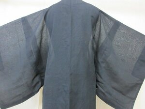 1円 良品 正絹 長羽織 紗 夏物 和装 アンティーク 黒 紋なし 無地 男性用 単衣 身丈102cm 裄64cm【夢職】★★★