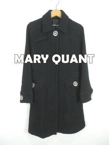 マリークワント ★ ニット素材 ロングコート M ★ MARY QUANT ロゴ マリクワ レディース コート ブラック 黒