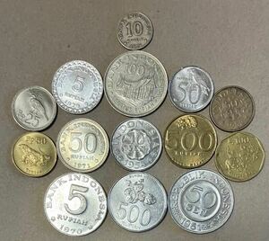 インドネシアコインまとめ　14種類　外国コインまとめ売り　外国コイン　50セン　10セン　500ルピア 50ルピア　100ルピア