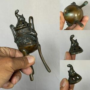古銅 小さな香炉 獅子 豆仏 中国 朝鮮 李朝 高麗 仏教 仏具 仏像