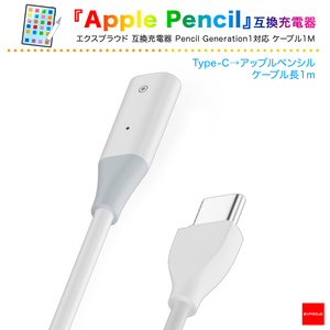 送料無料 Apple Pencil 第1世代 互換充電器 Type-C 最新モデル ホワイト 1m スタイラスペン アップルペンシル EX502255