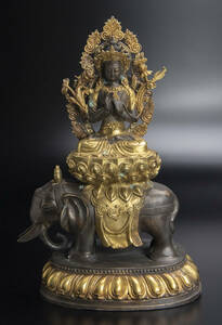 清 铜鎏金骑象佛坐像 仏像 中国 古美術