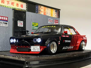 昭和の名車 1/24 日産スカイライン 車両風景ジオラマ LEDライトアップ 自作完成品 ケース付