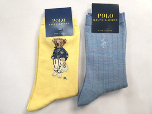 POLO ラルフローレン新品！2足セット ポロベアー他ソックス 23-25cm黄/水色 日本製 送料無料RALPHLAUREN 靴下