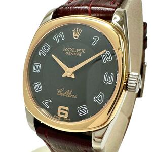 ROLEX/ロレックス チェリーニ 6229/9 腕時計 K18ゴールド/K18WGホワイトゴールド/レザー クオーツ （1998年） 黒文字盤 レディース