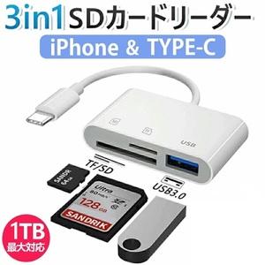 3in1多機能　SDカードリーダー ドライブレコーダー再生 microSDカードリーダー USBメモリ　iPhone/Android/iPad　TypeC差込