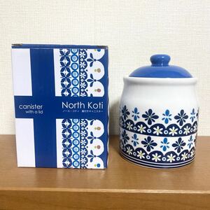 【新品・未使用】 ノース・コティ　蓋付き キャニスター　北欧風　花柄　陶器　保存容器　小物入れ