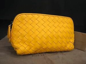 1円 ■美品■ BOTTEGA VENETA ボッテガヴェネタ レザー マルチケース 化粧ポーチ 小物入れ レディース メンズ イエロー系 FA4779