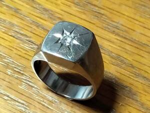 ●プラチナ Pm850 ダイアモンド0，2ct 印台 リング 総重量 15ｇ 指輪 ★リングサイズ16号内径約18ミリ