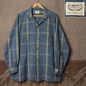 かすり ネップ 【ARROW】 50s Flecked Cotton Box Shirt / 50年代 オープンカラー ボックス コットン シャツ ロカビリー ビンテージ 40s60s