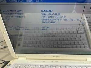 【ジャンク】SONY ノート　PC ◆VAIO VGN-CS52JB ◆ インテルCore2DuoP8600 ◆ メモリー4GB / HDD 無◆Y081