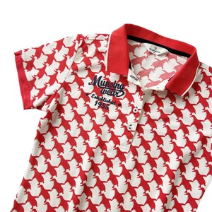 人気！ Munsingwear マンシングウェア / ドライ ストレッチ 半袖 ポロシャツ / M サイズ レディース / 白 赤 総柄 デサント ゴルフウェア