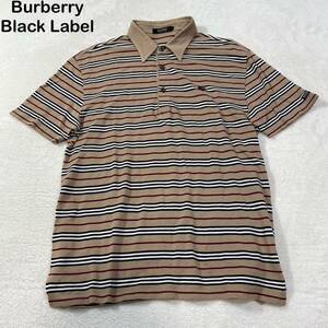  デザインGood! Burberry Black Label バーバリー　ブラックレーベル　半袖　ポロシャツ　ホースロゴ刺繍　メンズ　Lサイズ
