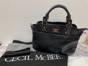 ☆1000円スタート☆ CECIL McBEE セシルマクビー 2WAYバッグ トートバッグ　ショルダーバッグ　ブラック　レザー ◆22597