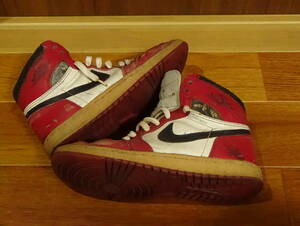 ◎　オリジナル 初代 NIKE AIR JORDAN 1 赤白黒 シカゴ USA8 ジョーダン レトロビンテージ 80s 850911 韓国製 バッシュ 靴　CHICAGO BULLS