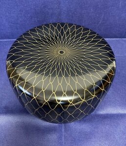 喰籠 食籠 　黒　金網目　蒔絵 黒漆　菓子器 菓子鉢 茶道具 直径20.5cm 箱無　じきろう 藤514