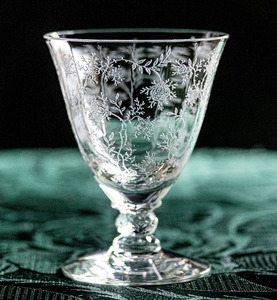 1940年代 フォストリア クリスタル チンツ エッチング オイスター リキュールグラス 酒 日本酒 吟醸 バーグラス ビンテージ アンティーク