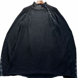 美品■エンポリオ アルマーニ 54 XXXL 大きいサイズ リネン混 ニット モックネック スナップボタン ブラック 黒 EMPORIO ARMANI イタリア製