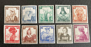 【外国切手】ドイツ　1935年　慈善切手（各地方の民族衣装）10種完　未使用♪