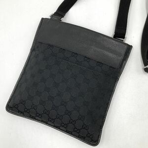 1円〜【入手困難品】グッチ GUCCI メンズ ショルダーバッグ サコッシュ GGキャンバス レザー 本革 ロゴ型押し ブラック 黒 総柄 斜め掛け