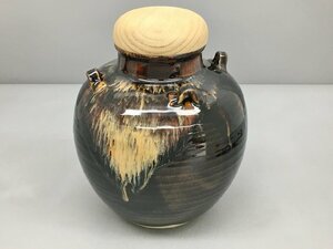 茶壺 桶谷定一作 天目釉 茶入 茶道具 共箱 口覆 口紐付き 2402LT048