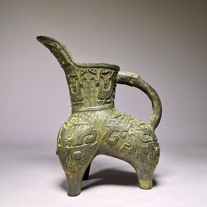 時代 青銅手付獣足花器 /銅器 朝鮮美術 中国古玩 美術 骨董品 時代品 美術品 古美術品 
