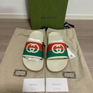 新品 40 25cm GUCCI グッチ スライドサンダル インターロッキングG シェリーライン レディース RFIDタグ メンズにも