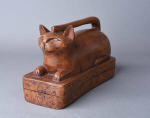 【SBCB】4701 　李朝　 木彫猫　蓋物　小箱　高麗　朝鮮美術