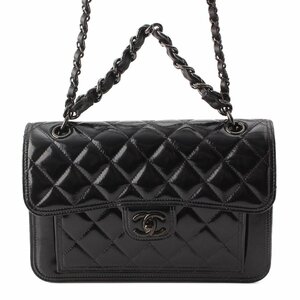 【シャネル】Chanel 23K マトラッセ シャイニー クランプル カーフ チェーンショルダーバッグ ブラック 未使用【中古】205407