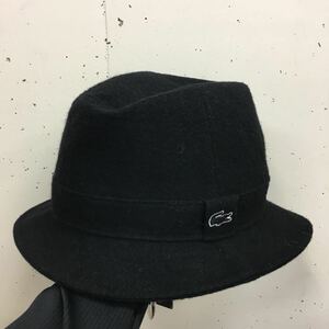 LACOSTE ラコステ ウール混 ハット 帽子 秋冬 日本製 58cm 黒 ブラック 