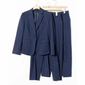 ISETAN 伊勢丹 3点セット セットアップ スーツ ストライプ柄 シングルジャケット 1点 パンツ 2点 ウール ネイビー 紺 綺麗め フォーマル