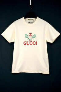 中古 20SS GUCCI Club Multi Tee グッチ テニス 刺繍 ロゴ Tシャツ ベージュ サイズXS 548334-XJBLE