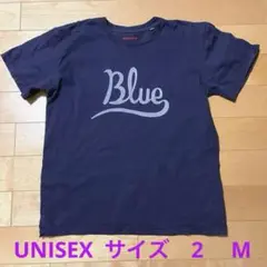 BLUE BLUE カーシブ Blue プリント Tシャツ 男女兼用ロゴ　ブルー