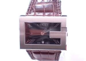 稼働品 GUCCI グッチ 100M Gレクタングル Gスクエア スクエア QZ クオーツ ブラック文字盤 腕時計 メンズ P04133