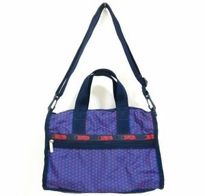 美品 LeSportsac レスポートサック スモール ボストン 7384 SMALL WEEKENDER ネイビードット 