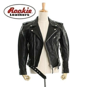 A4729/美品 秋冬 rookie leathers ルーキーレザーズ 本革 水牛革 背中プロテクター レザー ダブルライダース ジャケット M黒/メンズ バイク