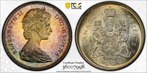 １円スタート! ★美トーン★カナダ 1965年50セント銀貨 PCGS MS64 ★ 世界コイン銀貨 