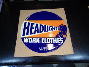 HEADLIGHT WORK CLOTHES　ヘッドライト　ワーククロージング　看板　サインボード　ガレージ　ハーレー　ビンテージ