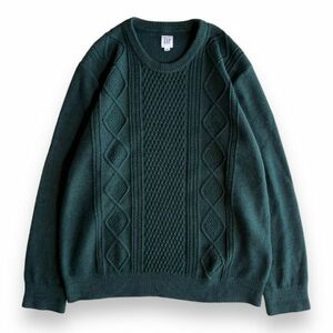 GAP ギャップ ケーブル編み クルーネック コットン ニット セーター トップス カットソー ビッグシルエット 古着 XL グリーン 緑