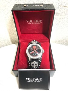 VOLTAGE ヴォルテージ VO-013S クロノグラフ スカル クリアストーン メンズ腕時計 クォーツ 稼働品 箱入 