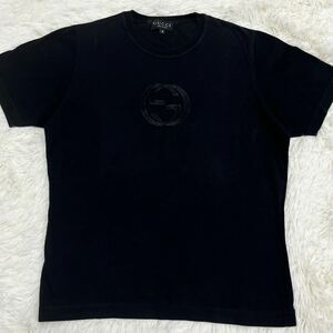 美品 グッチ【大人気デザイン】 GUCCI 半袖 Tシャツ カットソー トップス インターロッキング ロゴ メンズ ブラック サイズS