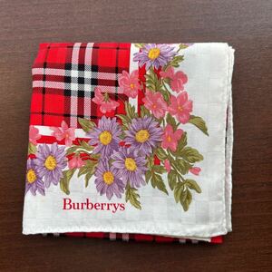 ★BURBERRY★バーバリーハンカチ★ノバチック★マーガレット柄★赤系★超レア品★貴重★49×49㎝★ 長期保管品★