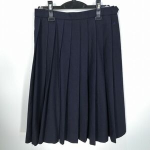 1円 スクールスカート 冬物 w69-丈61 紺 中学 高校 プリーツ 学生服 制服 女子 中古 HK6591