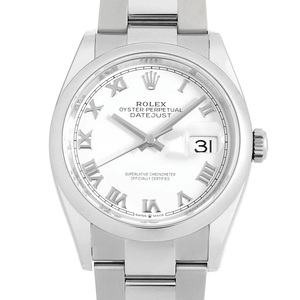 ロレックス デイトジャスト36 126200 ホワイト ローマ 3列 オイスターブレス ランダム番 中古 メンズ 腕時計