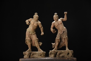 秘藏 清代 康熙年製 木彫り 二將 中国古代神話の人物 造像 置物 時代物 古玩 中国骨董 古美味 GP0313