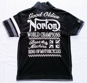 Norton Motorcycles ノートン 豪華刺繍 WORLD CHAMPIONS Speed King 半袖ポロシャツ(黒S-M相当)