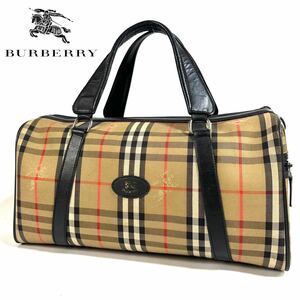 【美品】Burberry バーバリー ノバチェック キャンバス レザー ベージュ ブラック 大容量 ボストンバッグ ハンドバッグ シャドーホース