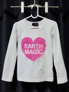 良品中古!!★ EARTHMAGIC アースマジック ★ ロングTシャツ ロンT 長袖シャツ トップス 白×ピンク サイズ120 ★マフィー earth magic EMC